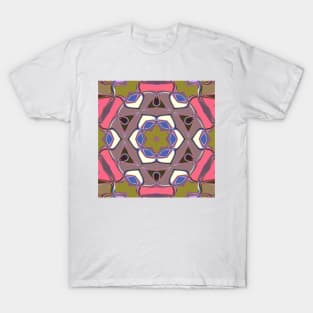 Cartoon Mandala Flower Blue Pink and Yellow T-Shirt